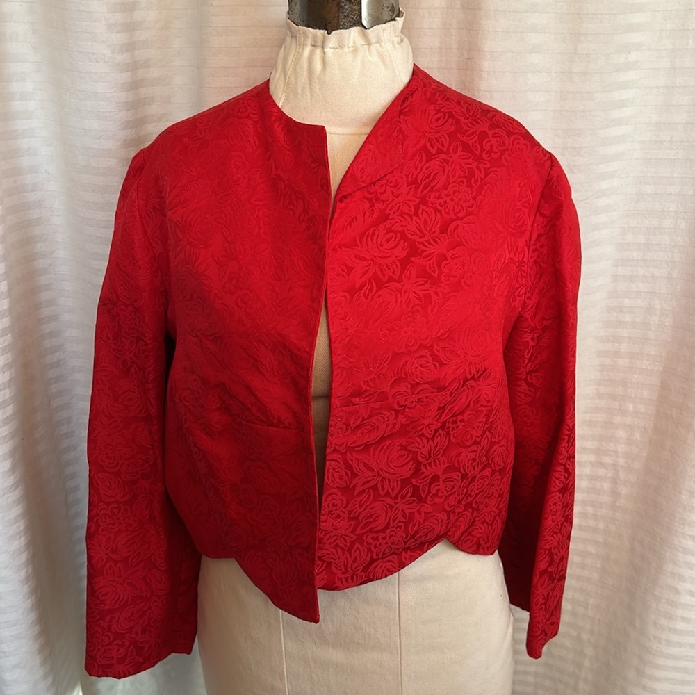 vintage red brocade cropped jacket . garment study . bespoke